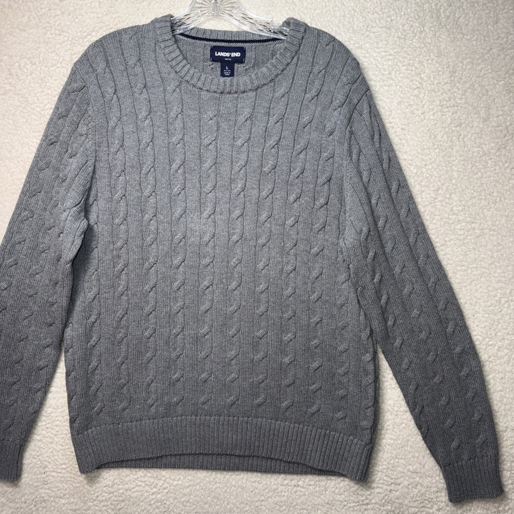 Lands' End Drifter Sweater Large Gray Cable Knit Fisherman's Gorpcore Outdoors
